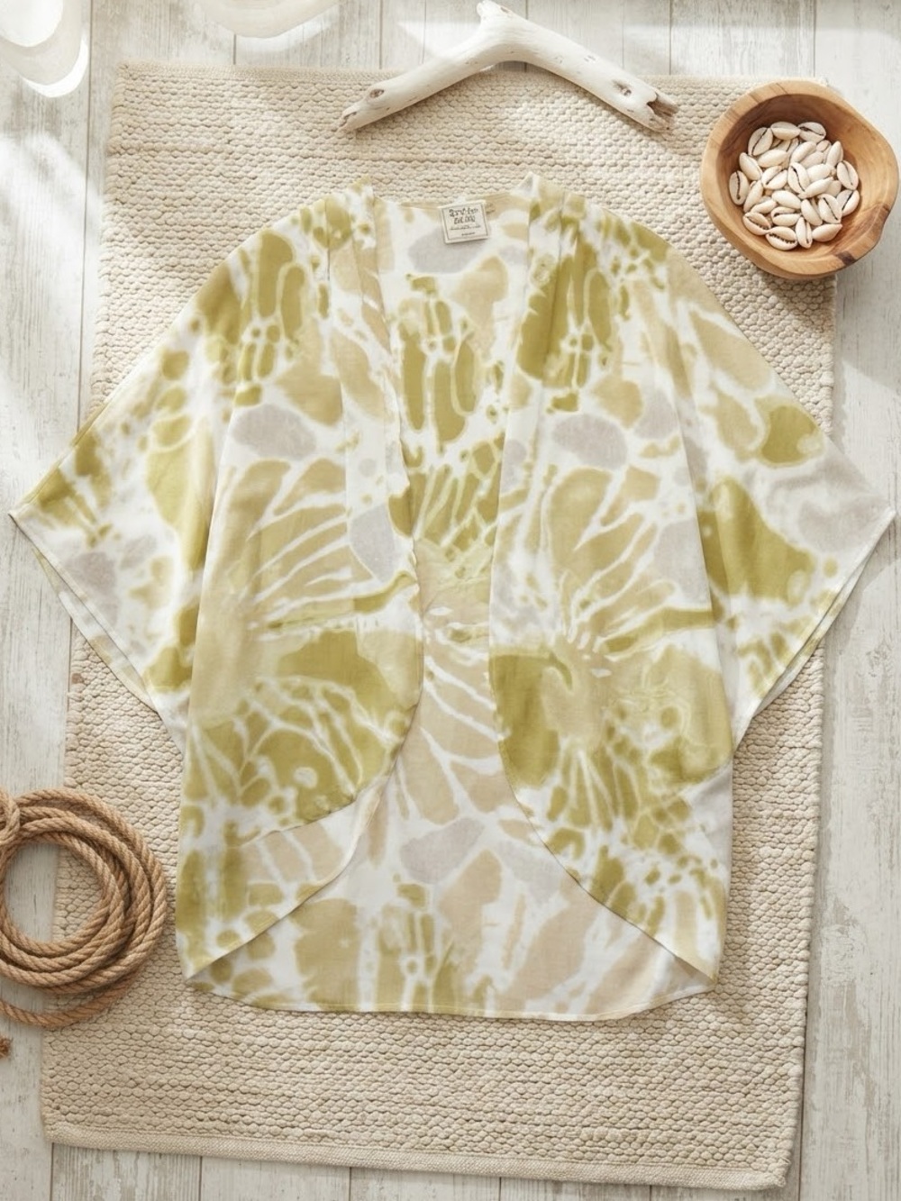 STYLE RACK Olive & Cream Abstract Tie Dye Open-Front Kimono Duster
